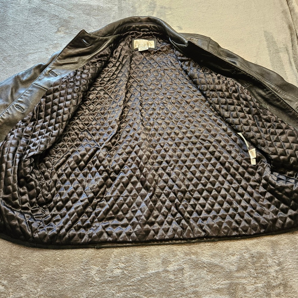Nine West Womens Black Genuine Leather Button Front Quilted Lined Car Coat Med - Picture 10 of 10